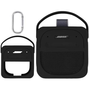 Imagem de Aenllosi Capa de silicone para alto-falante Bose SoundLink Micro 2ª geração Bluetooth com mosquetão, preta (apenas capa)