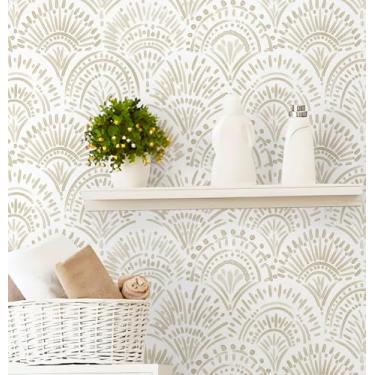 Imagem de Safiyya Papel de parede Peel and Stick Boho Contact Paper 43.9 cmx500.4 cm bege e branco papel de parede moderno autoadesivo removível para quarto rolos de vinil