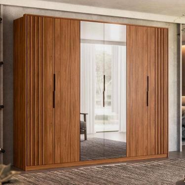 Imagem de Guarda Roupa Casal Ripado Atrice Ambiente 6 Portas Nogueira Touch com Espelho Demóbile – Demartêz