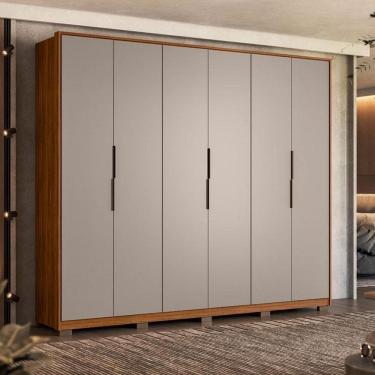 Imagem de Guarda Roupa Casal Atrice Ambiente 6 Portas Nogueira Nude Prime TX com Pés Demóbile – Demartêz