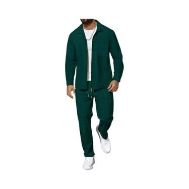 Imagem de Conjunto Masculino Casual De Negócios Em Duas Peças, Camisa Com Zíper 