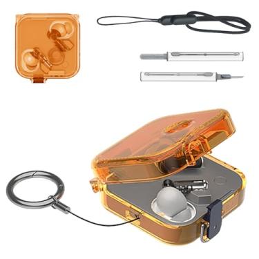 Imagem de Capa para fone de ouvido (3) – Capa protetora de TPU transparente, fina à prova de choque, suporta carregamento sem fio/com fio, antiamarelamento (laranja claro)