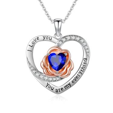 Imagem de Colar de coração rosa para mulheres, ouro rosa 14K, preenchido com pingente I Love You, aniversário, Natal, Dia dos Namorados, presentes para mulheres, esposa, filha, pedra do mês de nascimento com