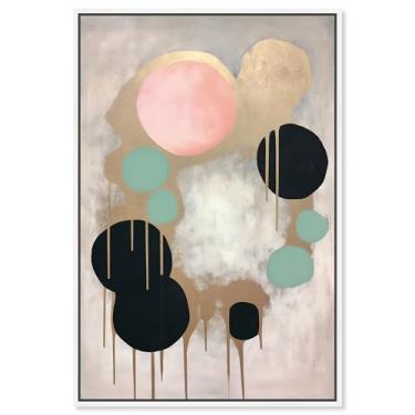 Imagem de Art Remedy Arte de parede em tela moderna com esferas com formas abstratas contemporâneas douradas, moldura flutuante preta, 51 x 76 cm