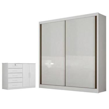 Imagem de Guarda Roupa Solteiro Toledo e Cômoda Seul Neve - Novo Horizonte