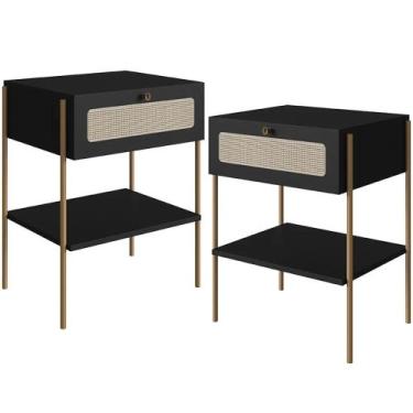 Imagem de Kit 02 Mesas de Cabeceira 01 Gaveta com Telinha Industrial Indy A03 Ne