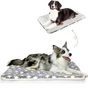 Imagem de Mora Pets Almofada de caixa de cama de cachorro ultra macia para cama de animal de estimação tapete lavável para cães grandes médios pequenos reversível lã caixa de cachorro tapete de canil forro de cama de gato 35 x 22 polegadas cinza