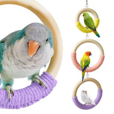 Imagem de Brinquedo de balanço de pássaro com 3 anéis, balanço de pássaros para gaiola, brinquedo de poleiro de corda de pássaros pendurados, periquitos, periquitos, calopsitas, brinquedos de planador de açúcar