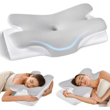 Imagem de Travesseiro de dormir para alívio da dor no pescoço, travesseiro de dormir ergonômico lateral de contorno macio, espuma viscoelástica refrescante inodora, travesseiro ortopédico para dormir nas costas