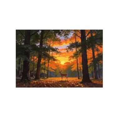 Imagem de BMZFYBS Impressão em tela de paisagem de arte de parede - Pôr do sol de cervo florestal - quadros de pintura de decoração para sala de estar quarto 50 x 75 cm 20 x 30 polegadas sem moldura