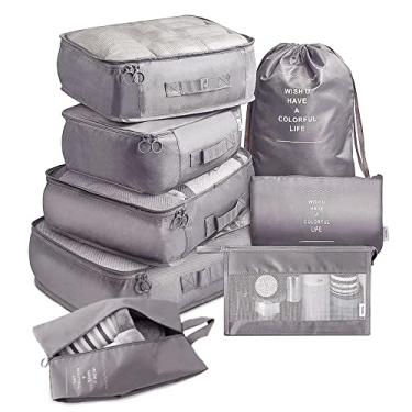 Imagem de Conjunto de 8 Sacolas Organizadoras Viagem Portáteis para Mala Organizador Embalagem Roupa Saco Sapatos Estojo Arrumação