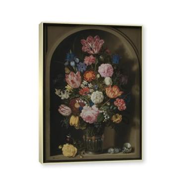 Imagem de Moldura de champanhe. Arte em tela floral country, pintura botânica vintage de natureza morta, decoração de parede de cozinha de fazenda emoldurada para sala de jantar. C07. 70 x 98 cm - 27,5 x 38,6
