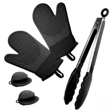 Imagem de Kit 5 Luvas Térmicas de Cozinha Silicone – Alta Temperatura para Churrasco no Carvão(Preto)