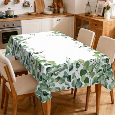 Imagem de Eikione Toalha de mesa retangular 138 x 188 cm, folhas verdes de verão, lavável ao ar livre, capa de mesa sazonal para decoração de festa, piquenique, jantar