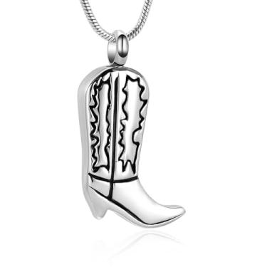 Imagem de mingkejw Colar de urna de botas de caubói para cinzas, joias de cremação para mulheres e homens, colares de memorial de aço inoxidável, suporte de cinzas para animais de estimação humanos, joias de