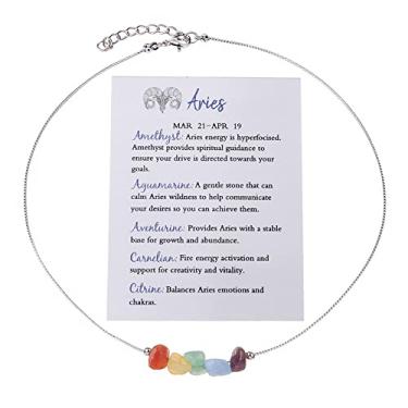 Imagem de Colar gargantilha com 12 constelações do signo do zodíaco, cristal cru, pedra natural, chacra, pedra preciosa, horóscopo, astrologia, joia para mulheres, presente de aniversário, Pedra, Pedra
