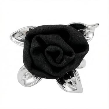 Imagem de Izpack Anel feminino de cetim com flores florais e flores de metal com estampa de folha de dedo, anéis de noivado e compromisso, boêmio, moda, aniversário, formatura, dança, festa, tamanho 8, 8, Metal