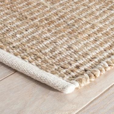 Imagem de S & L Homes Tapete de área natural tecido à mão Jute Pulse para sala de estar, quarto, cozinha, corredor, entrada - decoração rústica vintage de casa de fazenda - (2,5 m x 3,5 m marfim natural)