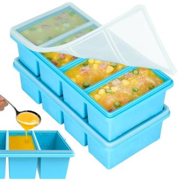Imagem de 1 xícara de bandejas de silicone para freezer com tampas, moldes de recipiente para congelador de sopa, prepare facilmente refeições em porções, ótimo para armazenar sopas, sobras, molhos e outros