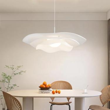 Imagem de Luminária pendente moderna estilo Wabi-Sabi, lustre em formato de pétala, design simples com soquete E27, para mesa de jantar, com cúpula de acrílico branco, ideal para quarto, sala de estar