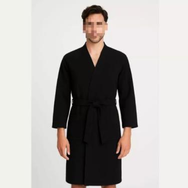 Imagem de Roupão de Banho Unissex Adulto – Tecido Atoalhado Confortável, Ideal para Casa, Relaxamento e Após Banho (Preto)