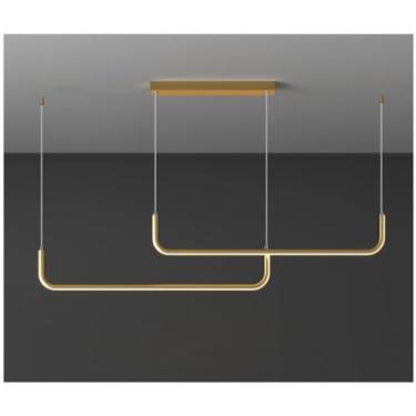 Imagem de Luminária pendente LED de design linear, com intensidade ajustável, controle remoto, ideal para sala de jantar, cozinha, ilha ou sala de estar, com altura regulável (dourada, 120 cm).