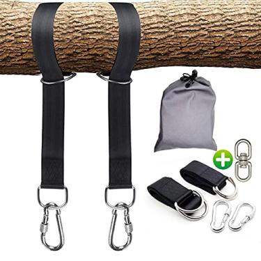 Imagem de 2 Correias de Suspensão Swing com Trava Segura e Ganchos Carabiner Correia Longa Rede Gancho Giratório Nylon Metal para