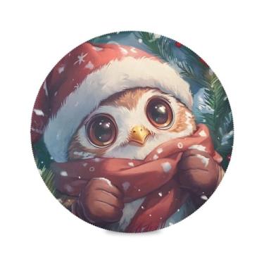 Imagem de STAYTOP Jogo americano redondo de coruja de Natal 6 peças, tapetes de mesa antiderrapantes fáceis de limpar para decoração de mesa de festa de churrasco em casa