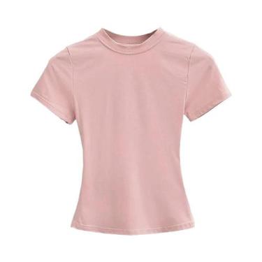 Imagem de Camiseta Casual Feminina Slim Fit De Cor Sólida Com Manga Curta Tendên