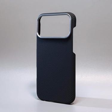 Imagem de Capa de luxo em fibra de carbono, fina, para iPhone 17, 13, 14, 15, 16 Pro Max, resistente a impactos, com lente de liga metálica, proteção para câmera, ultrafina e rígida em policarbonato, preta.