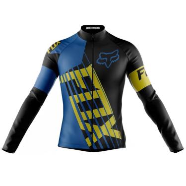 Imagem de Camiseta Ciclismo Fox Azul Manga Longa Zíper Full Bike Fitness Decole-Masculino