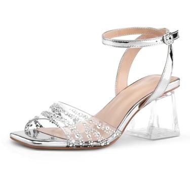 Imagem de mysoft Sandálias Femininas De Salto Baixo Transparente, Salto Grosso, Bico Aberto, Transparente, Zebra, Strass, Salto Bloco, Tira No Tornozelo