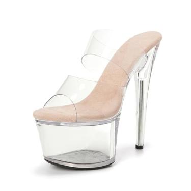 Imagem de WUXIN H&P Sandália de salto plataforma feminina de 17,8 cm, sapatos exóticos sexy stiletto Pole Dance 17 cm, Transparente., 41