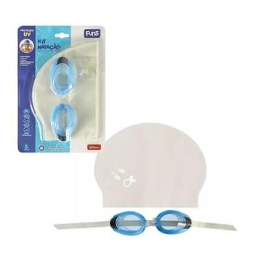 Imagem de Kit Natação Infantil 4 Peças Completo Óculos Touca E Protetores Ouvido e Nariz- Vedação Proteção UV - Funs (Branco)