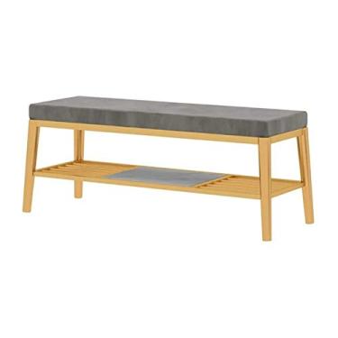 Imagem de Rack de armazenamento de sapatos, banco de sapato, organizador de armazenamento com assento acolchoado de espuma para entrada, banco de corredor (cor: cinza Tamanho: 80 x 35 x 45 cm)