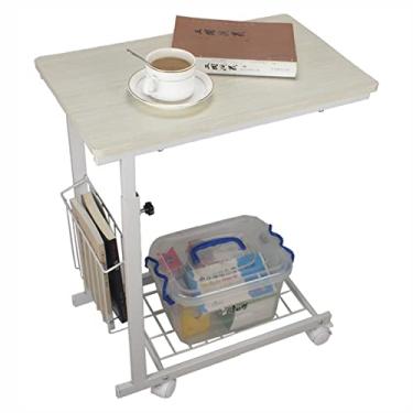 Imagem de Mesa lateral mesa de canto estilo C mesa lateral lanche com rodas giratórias sofá mesa de console altura ajustável para sala de estar quarto mesa de canto fácil montagem (cor: preto) (branco)