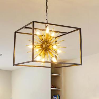 Imagem de Wellmet Lustre Sputnik moderno, luz pendente Sputnik em ouro preto, lustre dourado Starburst de 96 cm, para sala de estar, quarto, sala de jantar, cozinha, entrada