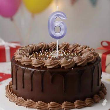 Imagem de Vela De Aniversário Mini Design Número Com 5Cm Silver Festas Lilás (Número 6)