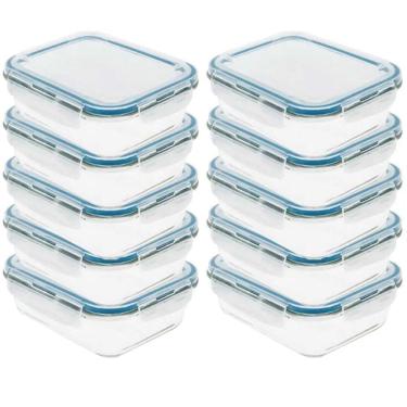 Imagem de Kit 10 Pote De Vidro Com Tampa Hermética 370ml 14,5x10x4,5