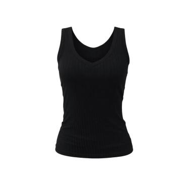 Imagem de Blusa Alcinha Canelada Gola V Básica Feminina Lunender 0475 Preta-Feminino