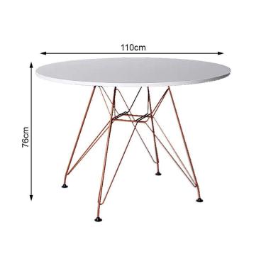 Imagem de Mesa Eiffel Redonda 110Cm Tampo De Madeira Branco Com Base De Ferro Cobre