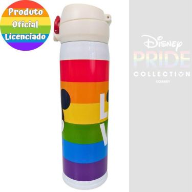 Imagem de Garrafa Squeeze Térmica água Café Disney Mickey Arco-íris