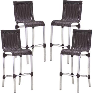 Imagem de Kit 4 Banquetas Em Alumínio E Fibra Sintética Jk Trama Tabaco