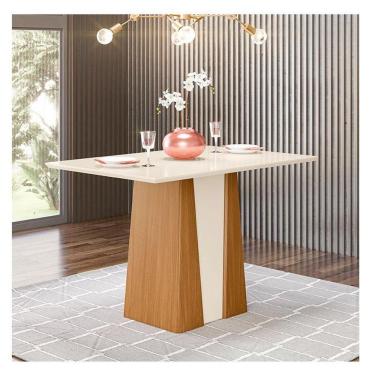 Imagem de Mesa De Jantar Orus 120 Cm Tampo Reto Nature Off White - Henn