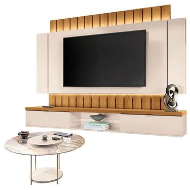 Imagem de Home Suspenso Illusion Cinamomo Off White E Mesa De Centro Sky Com Tampo De Vidro Off White- Hb Móveis