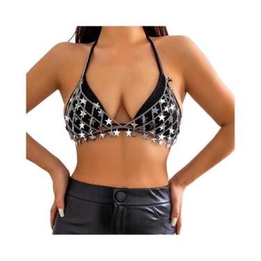 Imagem de Corrente De Prata Com Pingente De Estrela Para Sutiã Feminino, Joia Co