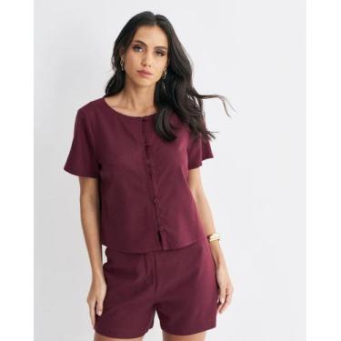 Imagem de Blusa com botões forrados em viscolinho Salina - Just Lili, Marrom, G