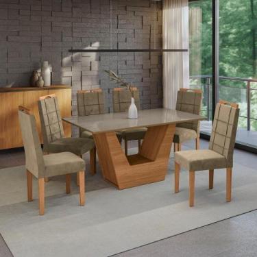 Imagem de Conjunto Sala De Jantar Verbana Kappesberg 6 Cadeiras Veludo Bege
