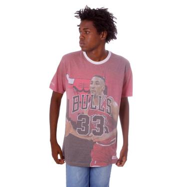 Imagem de Camiseta Mitchell & Ness Estampada Pippen Chicago Bulls Vermelha Masculino-Masculino