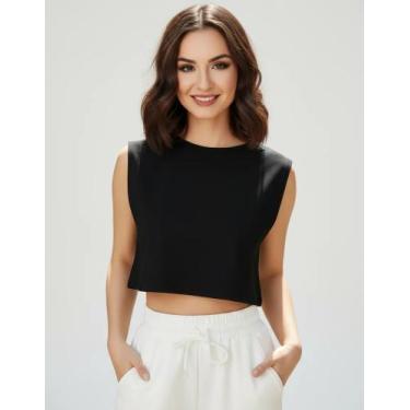 Imagem de Kit 2 Cropped Feminino Regata Gola Redonda Tribo Livre, Preto, Branco,